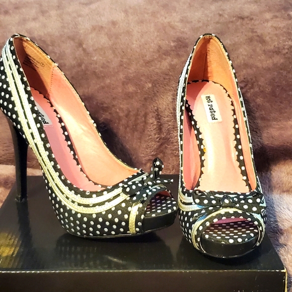 Not Rated Shoes - Not Rated Black and White Polka Dot Peep Toe Heels